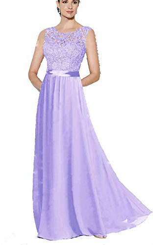 WTW Women's Long Lace Chiffon Formal Evening Party Gown Bridesmaid Dress-Lilac-20