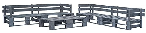 vidaXL Holz Garten Sofagarnitur Gartensofa Lounge Sofa Gartengarnitur Sitzgarnitur Sitzgruppe Gartenmöbel Gartenset Palettenmöbel 6-TLG. Paletten Grau