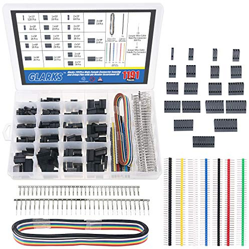 GLARKS 1191Pcs 2.54mm Pitch 1 2 3 4 5 6 7 8 9 10 Pin Housing Connector and Male Female Crimp Pins with Pin Header and 10 Wire Rainbow Color Flat Ribbon IDC Cable Compatible with Dupont Connector Kit