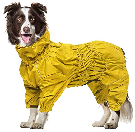 Geyecete - 1/2 zampe pantaloni tuta impermeabile per cani, 4 gambe riflettente pioggia impermeabile Gear per cani, Con cerniera e fibbia, per cuccioli piccolo e medio-Giallo-XXL