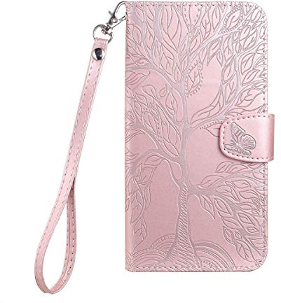 Norn for iPhone 11 Phone Case,Tree of Life Embossed Folio Flip PU leather wallet case,with stand function,Magnetic Closure,shokproof Protective Cover Case with Card Slots,Pink