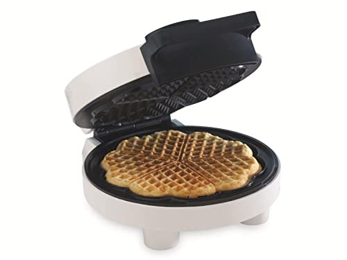 Trebs Waffeleisen 13100, Waffeleisen, Herzform, 5 Temperaturstufen, Doppelte Antihaftbeschichtung, Vertikale Aufbewahrung, Wärmeisolierter Griff, Rutschfeste Füße, Weiß