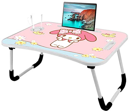 Table pour ordinateur portable avec pieds pliables et fente pour boisson, support de lecture, support pour ordinateur portable, plateau de petit-déjeuner pour canapé, lit, terrasse, balcon, jardin