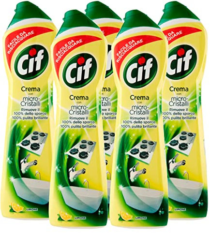 5x Cif Nettoyant Crème Parfum Citron avec Micro-Cristaux Multisurface - 5 Flacons de 500 ml