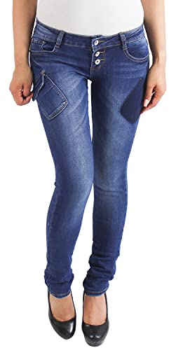 Sotala Damen Stretch RÖHREN HÜFT Jeans Hose Skinny Slim FIT BLAU RÖHRENJEANS HÜFTJEANS, 38