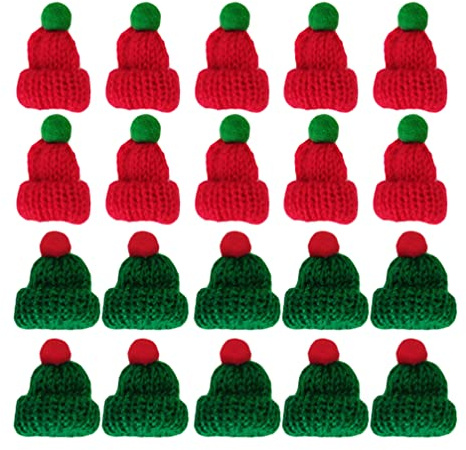 Toyvian Mini Strickmützen, 20 Stück Kleine Wollmützen zum Basteln und Dekorieren Süße Flaschenmützen für Smoothies und Wein Miniatur Hüte für Puppen Eierwärmer Deko Festliche Party Zubehör