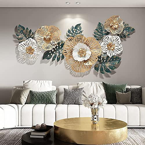 TROONZ 3D Wanddekoration Metall Skulptur Hintergrund Wand Deko Wohnzimmer Schlafzimmer Verlässt Form Eiserne Kunst Blume Dekoration Wandbehang, 138 * 57cm