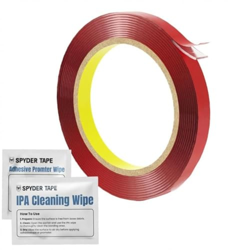 Spyder Tape 4910 Nastro Biadesivo Trasparente 19mm x 3m: Nastro Adesivo Heavy Duty Impermeabile per Luci LED, Targhe, Quadri – Ideale per Casa, Ufficio, Auto, Esterni – Adesione Superiore