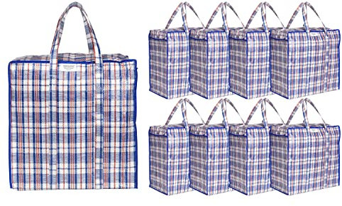 Josephine Osthoff Unisex Schwerlast wasserdichte Aufbewahrungstaschen, Langlebig & Vielseitig, Mit Reißverschluss für Umzug & Einkaufen, 75L Kapazität, Bis zu 20 kg Belastung, Blau, Packung mit 9