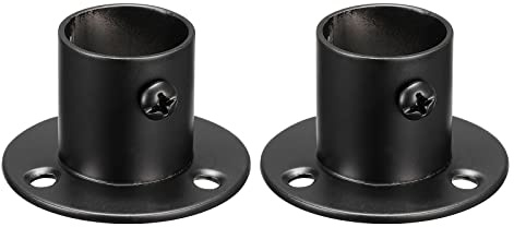 sourcing map 0.88'' Dia Stainless Steel Pole Sockets Flange Rod Holder Bracket Support for Bathroom Closet Curtain, Set of 2, Black
