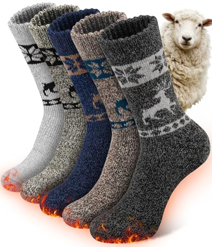 SIHOHAN Merino Wool Socks Mens Thermal Socks 5 Pairs Extra Warm Breathable Hiking Winter Sock for Outdoor Ski Sports, Multicolor 4, UK 6-11