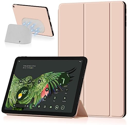 Miimall Kompatibel mit Google Pixel Tablet Hülle mit Ständer, Ultradünn TPU + PU Kratzfest Anti Drop Drahtloses Aufladen Flip Cover Case für Google Pixel Tablet 2023 -Rosa