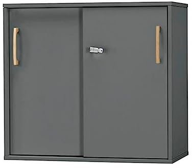 Aktenschrank abschließbar, 80 cm breit, Schiebetürenschrank Graphit, Mehrzweckschrank mit Griffen, Allzweckschrank, Haushaltsschrank, Büroschrank,Schrank aus Holz,Flurschrank Sideboard
