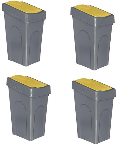Optimal Products 50L Plastic Recycling Bin Rubbish Dustbin Kitchen Garden Recycle Waste Bin With Lid (Yellow, 4)