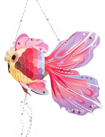 Wilitto Chinese Mid-Autumn Festival 2024 Goldfish Lantern, Glowing Paper Lantern, Hanging/Hand-Held Traditional Chinese Lantern for Chinese New Year 2024 Mid-Autumn Festivals Spring Festivals Pink L