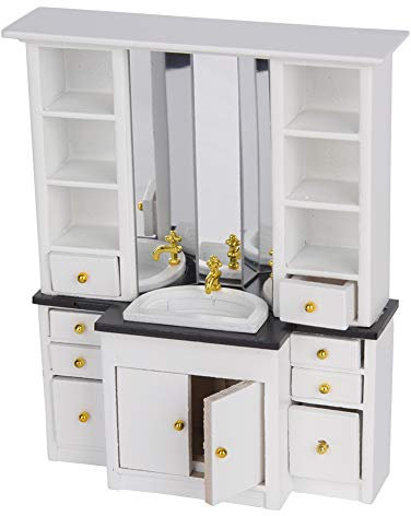 Srliya 1/12 Puppenhaus Mini-Waschtischschrank Puppenhaus Mini-Waschtischschrank Waschbeckenschrank Schrank Mini-Möbel Badezimmer Küche Dekor Mini-Möbel (Weiß)