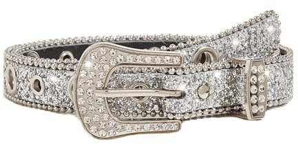 KBRPEY Cinturón Elegante Decorativo Brillante Hebilla Cristales Lentejuelas Borde Perlas Metálicas Ajustable Mujer Talla S