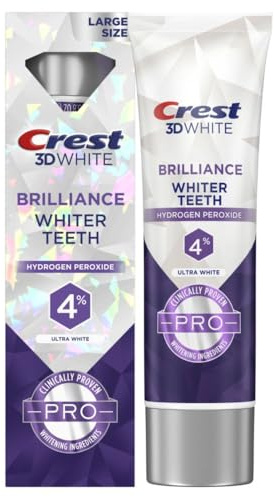 Crest 3D White Brilliance Pro Ultra White Teeth Whitening Toothpaste, 3.8 oz, Anticavity Fluoride Toothpaste, 4% Hydrogen Peroxide, Active Whitening Protection