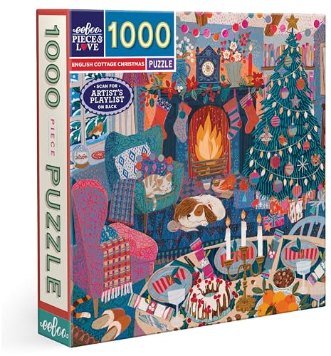 eeBoo PZTECC English Christmas 1000-teiliges Puzzle-Puzzle für Erwachsene, aus recyceltem Karton, englisches Cottage, animiert von Weihnachtszauber