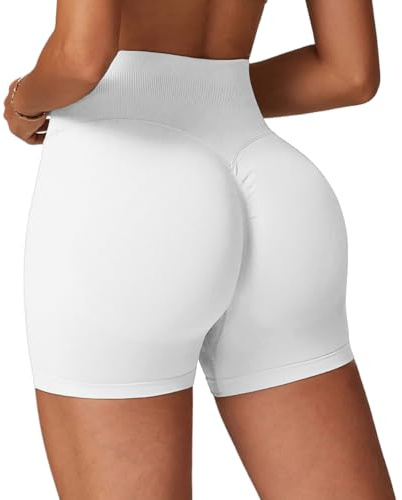 Qmttoae Seamless 4.5 Scrunch Butt Lifting Gym Shorts for Women Booty Workout Shorts Tummy Control Cycling Yoga (Ivory,M)