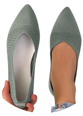 Minetom Femme Sport Chaussures Respirantes Confortable Tricotées Ballerines Loafers Décontractées Plates Flats Chaussures À Bout Pointu A Vert 39 EU
