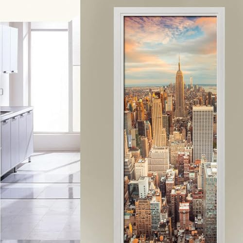 Türtapete Selbstklebend 77x200 cm Türfolie Selbstklebend New York Türaufkleber Türposter Stadtansicht Türsticker Fototapete 3D Effekt für Schlafzimmer Wohnzimmer Küche 4179A