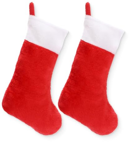 JEYORZY 2x Calze di Natale Corta in Peluche Rosse - Calze di Natale Vuota, Calze di Babbo Natale, Decorazioni Natalizie per il Camino e Grande Borsa Porta Regali con Babbo Natale e Ganci per Caramelle