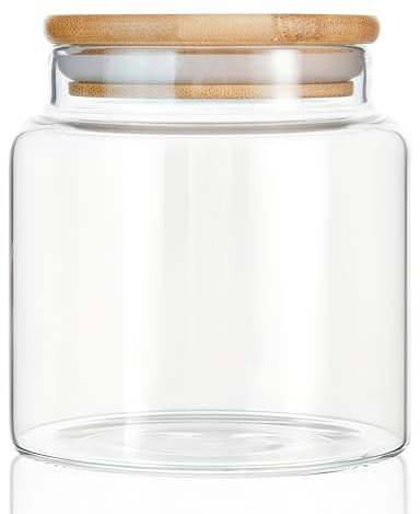 MOLADRI 16 oz/480 ml Glass Storage Canister with Airtight Lid, Clear Decorative Container Jar for Coffee, Spice, Candy, Salt, Cookie, Condiment, Pepper, Sugar, Overnight Oats - Small