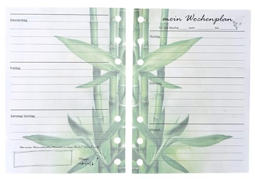 A6 Ringbuch Einlage Wochenplan Einleger von Fae, hellgün Bambus Design, Wochenkalender ohne Datumsangabe, 20 Blatt für 20 Wochen, Nachhaltig durch Nachkauf, deutsch