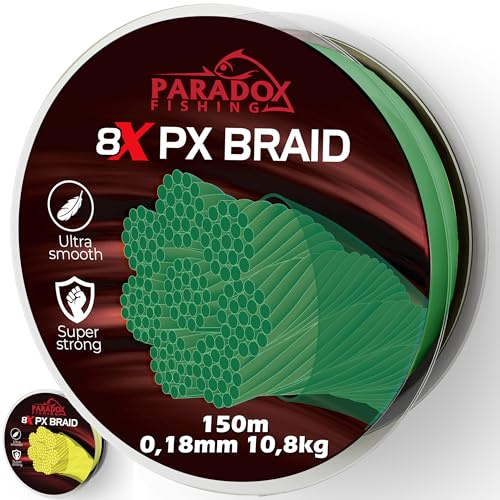 Paradox Fishing 8X PX geflochtene Angelschnur I 0,07mm-0,28mm 150m/500m – Angelschnur geflochten- eng geflochten – perfekt zum Spinnfischen