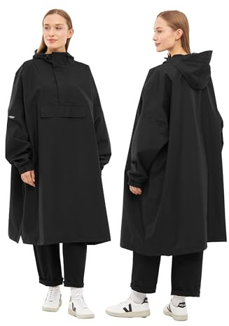 LARKSON Regenponcho Damen Herren Schwarz - Lykke - Regenmantel Regencape für Fahrrad Outdoor Festival - Wassersäule 10000 mm - Regenjacke Wasserdicht mit Verschweißten Nähten