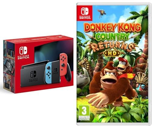 Nintendo Console Switch avec Joy-Con bleu néon et rouge néon & Donkey Kong Country Returns HD
