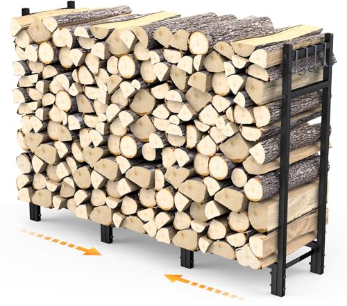 FRONDENT Verstellbare Kaminholzregal Metall,114x25x80cm- Für Aussen & Innen, Bis 500kg Holz,Stabiles Offener Holzlager,Garden Kaminholzregal,Stapelhilfe Für Terrasse, Abstellraum,Neben Feuerstellen