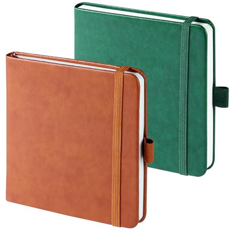 HOMEMARS libretas, Páginas Blancas, cuaderno pequeño, bloc de notas de 12 cm x 12 cm,200 páginas, cuaderno, cuaderno de bolsillo, diario de viaje, cuaderno de cuero,Verde marrón