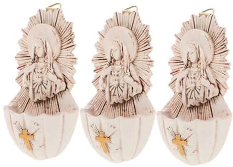 OSOLADY 3pcs Holy Water Font Mother Resin Wall Hanging Statues for Catholic Home Decor for First Communion Home Blessings