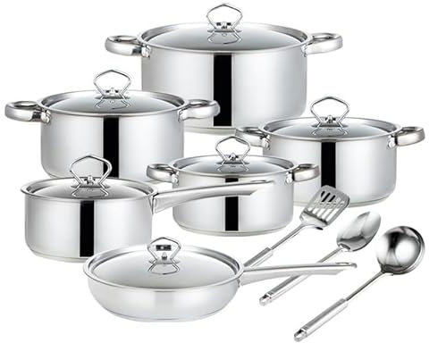 Topfset 15 Teiliges Edelstahl Kochtopf: Kochtopf Induktions Unbeschichtet Töpfe Set Küchenset Pot für Alle Herdarten kochtopfset