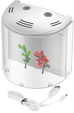 Betta - Tanque de acuario transparente para peces, tanque de peces nano tropicales, tanque de acuario transparente con lámpara de clip, tanque de peces compacto, pequeño tanque de peces acrílico,