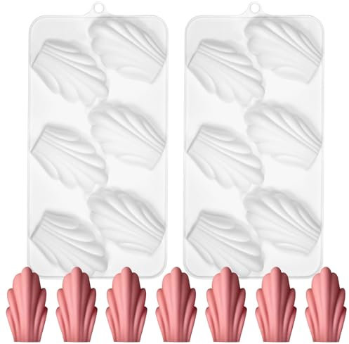 Madeleine Silikonform, 2 Stück Backformen für Muschelplätzchen Schokolade SüßIgkeiten, 6 Vertiefungen pro Form, Weiß