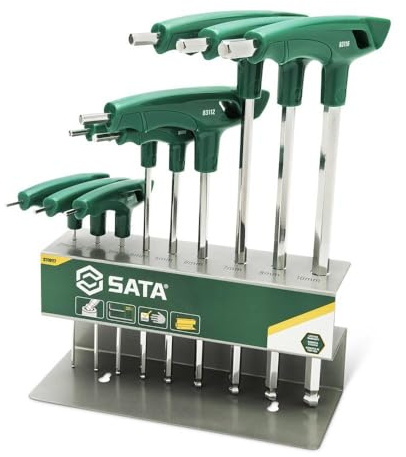 SATA ST09117 - Juego de llaves hexagonales con mango en T (hexágono interior, mango en T, hasta un 30% más largas, fácil acceso, mayor torsión)