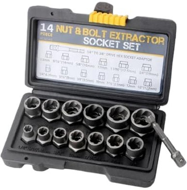 Kit d'outils de retrait de boulons et d'écrous 14 pièces Ensemble de manchons d'extraction de boulons d'écrou avec étui de rangement Outil de retrait de boulon endommagé Ensemble d'extracteurs de vi