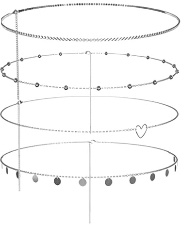 NHQZ 4 pezzi Catena da vita a strati per donna,4 Catene di Pancia a Strati, Catene di vita Lucide, Catene di Bikini,Sexy Bikini Spiaggia Oro corpo Catena(argento)