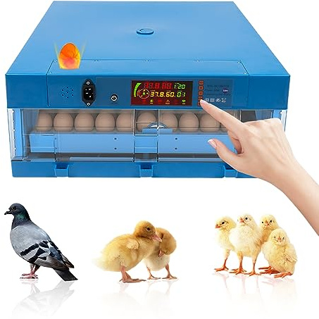 Brutautomat Vollautomatisch, 80W Fully Automatic Incubator 64 Eggs mit Einstellbare Temperatur und Alarmfunktion, 360 ° Drehbaren Brutapparat für Farmen, Märkte, Bauernhöfe