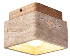 HGTYDV2 Lampada del soffitto di travertino Giallo Naturale Giapponese in Stile Wabi-sabi Semi-Filo soffitto a soffitto Luce Vintage Lampada in Pietra di Ingresso Quadrata a LED per Hotel