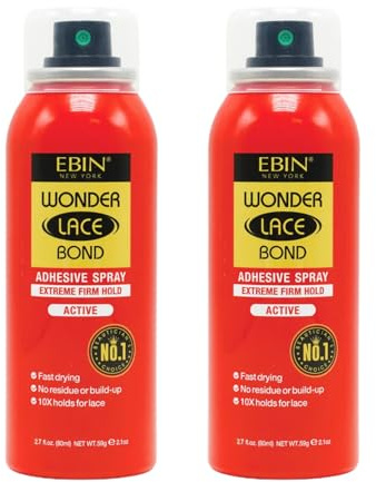 Wig Glue Spray for Front Lace Wig — Wonder Lace Bond Adhesive Spray - Extreme Firm Hold 2.7 Oz by EBIN NEW YORK — Precision Nozzle for Targeted Application – Gift Set (2 Pack)