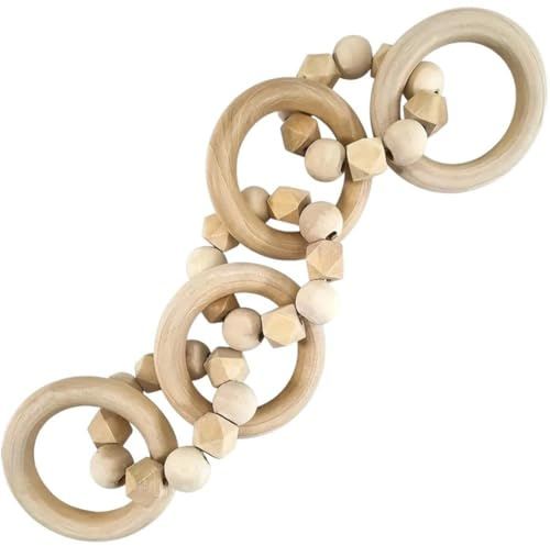 Zghhc Wood Chain Link Decor, Wooden Chain Craft 4-link Modern Coffee Table Decor Ornament for Living Room Bookshelf Party Desk Home
