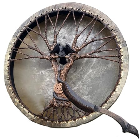 Drum shaman - Terlina curativa, strumento tribale | Strumento di percussione rituale sciamanico fatto a mano, tamburo 'albero della vita
