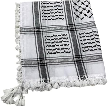 Keffiyeh tradizionale sciarpa Shemagh con frange copricapo per uso quotidiano e eventi mediorientali riunione Keffiyeh, Nero , Taglia unica