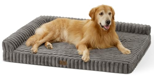 COZY KISS Orthopedic Dog Beds for Extra Large Size Dogs - 122x89x19cm Washable Faux Fur Pet Sofa, XXL Pet Couch with Corduroy Waterproof Liner Cover, Soft, Warm, Comfort, Anti-Slip, Grey