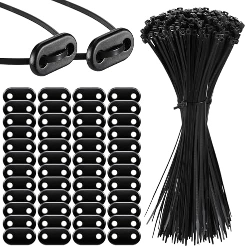 Sinmoe 300 Ensemble Kit de Fixation pour Brise-Vue y Compris Les Attaches de Câble et Fixation des Plaques de Montage Kit de Montage en PVC pour Tapis d'Intimité Clôtures de Jardin(Noir)