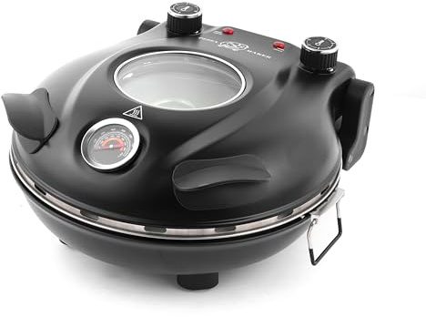 KLAIF Elektrischer Pizzaofen für die Arbeitsplatte mit 31 cm Keramikstein, zwei einstellbare Temperaturregler, 420 °C, 1200 Watt, LM-Schwarz